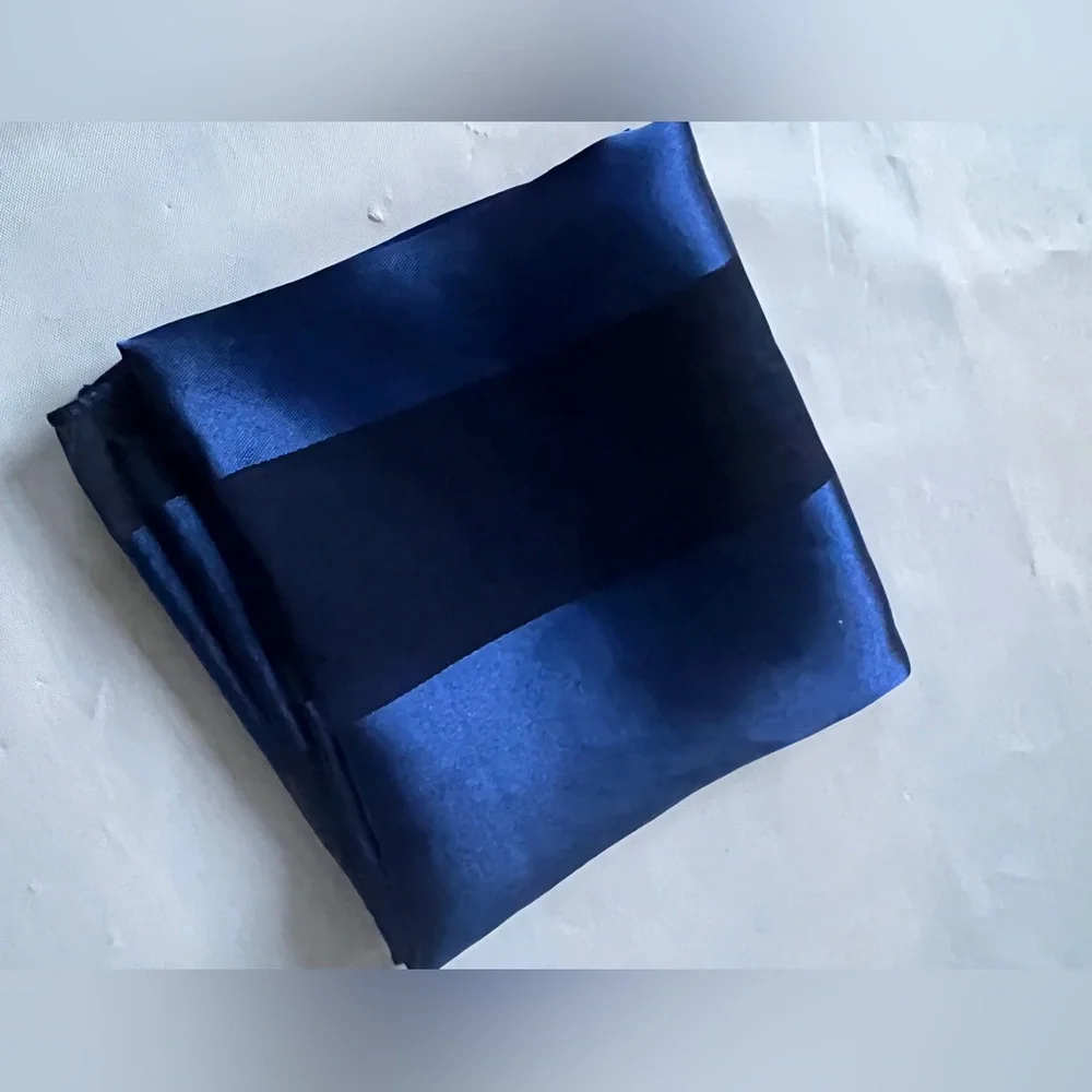 Vintage Blue and Charcoal Grey Sheer Satin Striped Square Scarf 21 × 21 nWOT